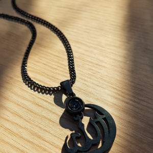 Allah Calligraphy Pendant Necklace Black Chain Islamic Jewelry Saudi Arabia