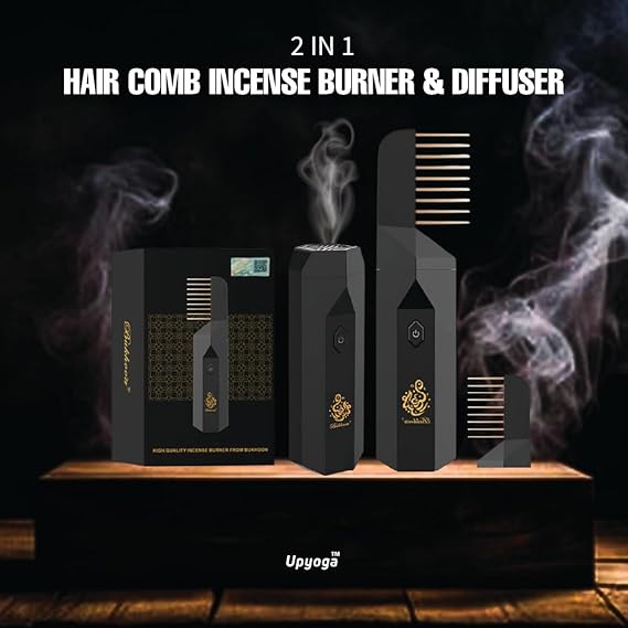 WLD-06-2 2 in 1 Hair Comb Bakhoor Burner Black Design Close-up