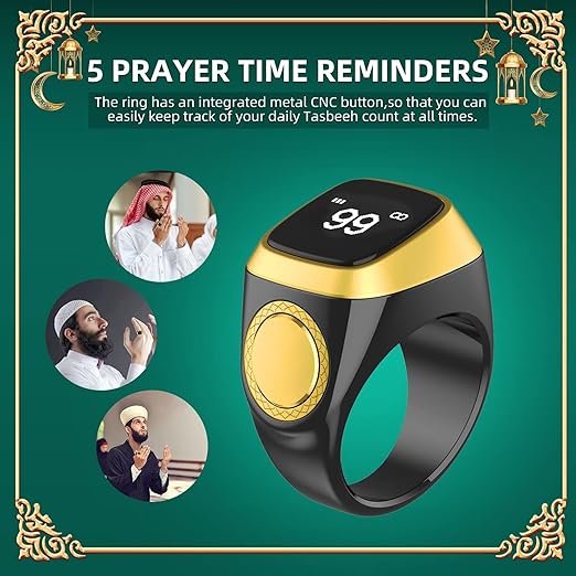 Equantu qibla ring tasbih counter and prayer reminder