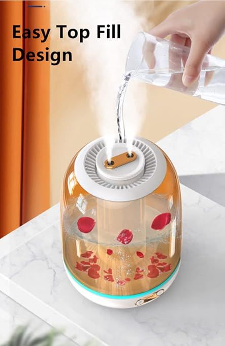Ultrasonic room humidifier producing cool mist in a bedroom