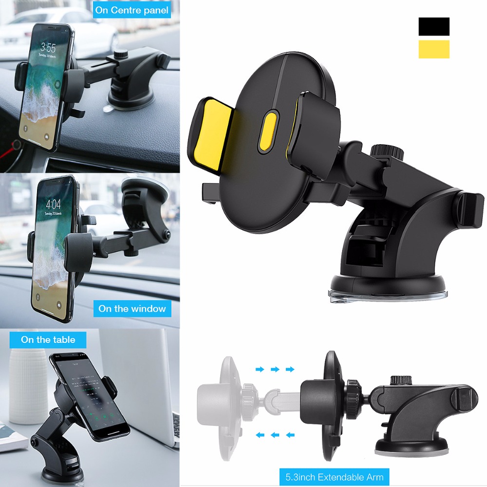 Telescopic car dashboard phone holder with suction base