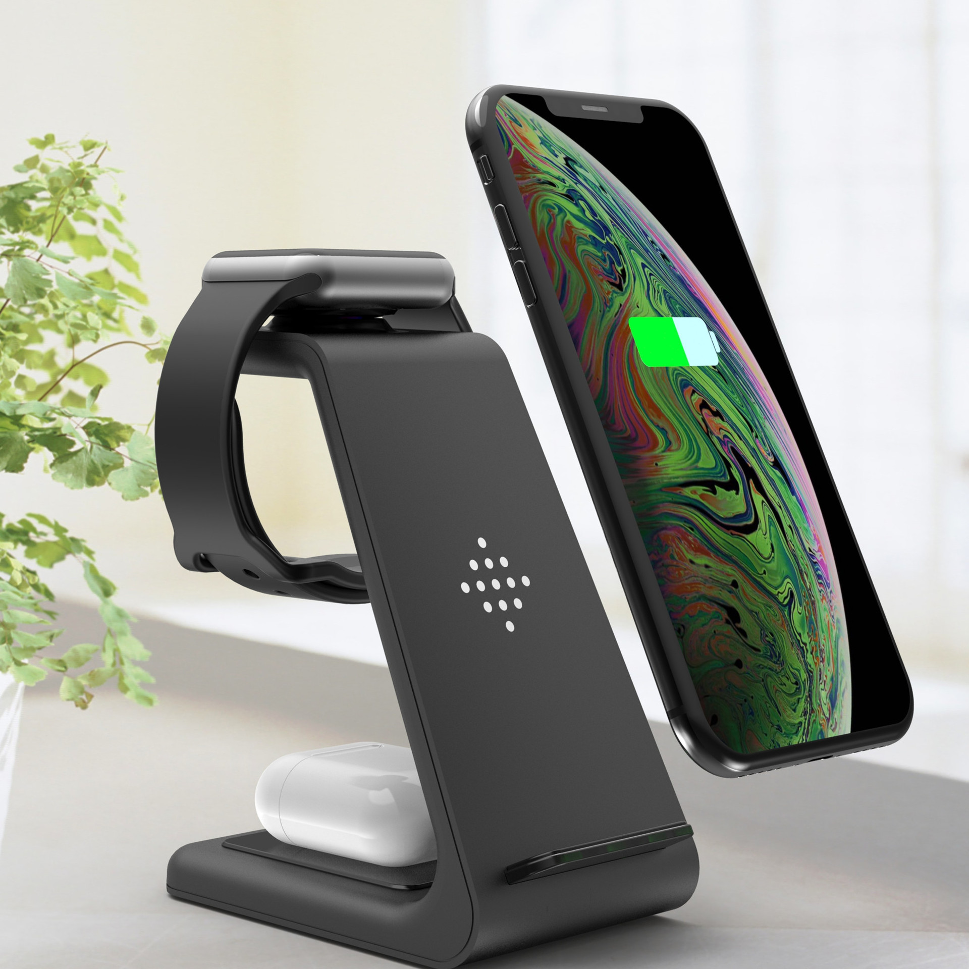 3-in-1 wireless fast charging station for phone, watch and earbuds