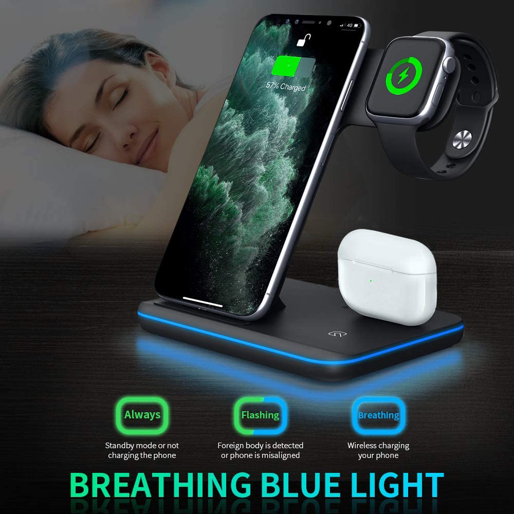 Three in one wireless charger for a phone, watch and earbuds