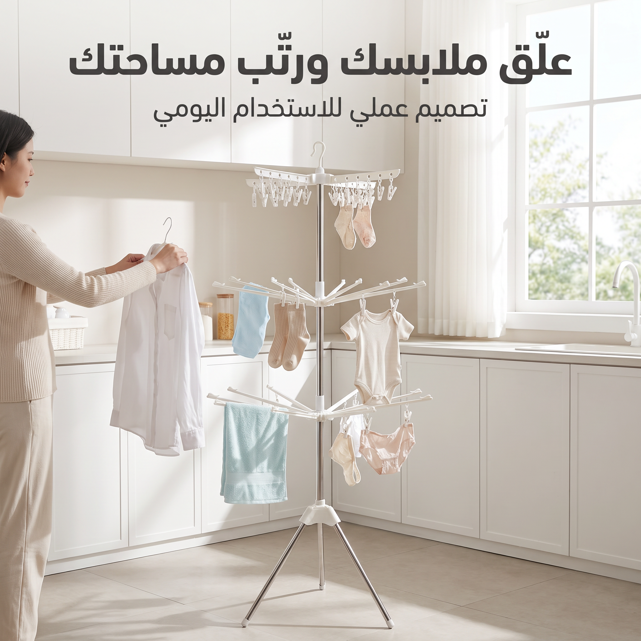 Foldable 3-tier stainless steel clothes drying rack with wheels