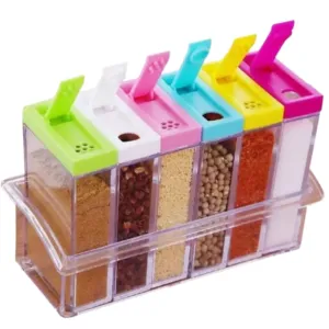 Spice Jars Dispenser Set of 6 – Airtight Masala Rack with Easy Flow | WLD