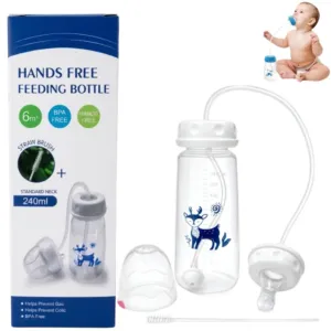 Hands-Free Baby Feeding Bottle 240ml – Anti-Colic Silicone Straw, Easy Clean | WLD