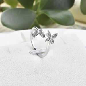 Sterling Silver Butterfly Ring – Adjustable Open Band