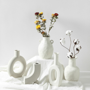 Nordic Ceramic Vase – Matte Stoneware Flower Vase for Shelf Decor