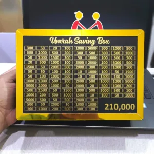 Umrah Savings Box, Golden-Black Wood with Amount Tracker