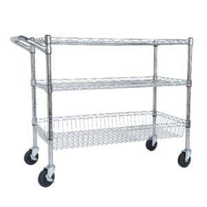 Chrome wire rolling utility cart, 3 tier