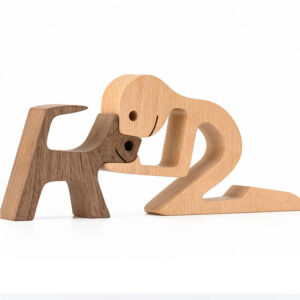 Wooden Man and Dog Figurine – Hand-Carved Shelf Ornament