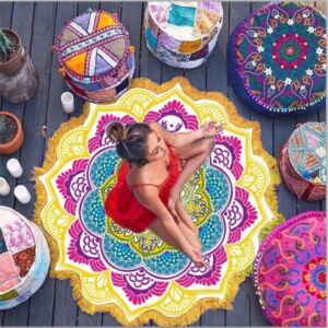 Round Tassel Beach Towel – Printed Cotton Throw and Yoga Mat
