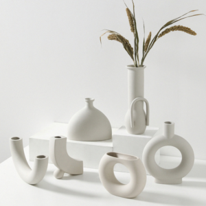Nordic Ceramic Vase – Matte Stoneware Flower Vase for Shelf Decor