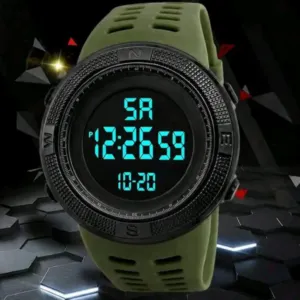 Military-Style Digital Sports Watch, LED Backlight, Stopwatch