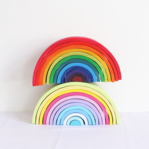 Wooden Rainbow Arch Puzzle – 12-Piece Stacking Blocks