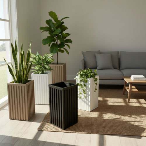 Column planters in a living room Column planters in a living room