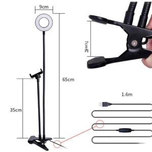 Ring light clamped to desk