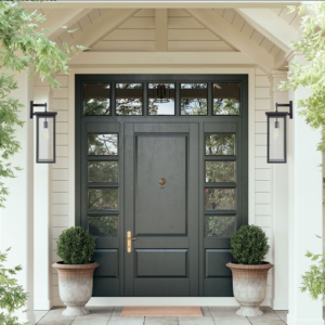 Wall lanterns on a porch entry