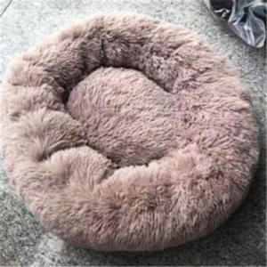 Plush donut cat bed, beige brown