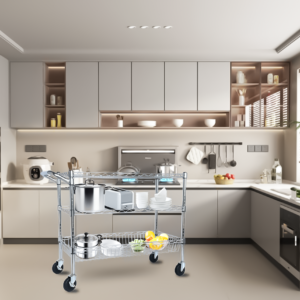 Wire utility cart in a kitchen