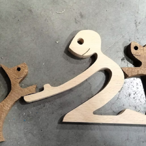 Wooden Man and Dog Figurine – Hand-Carved Shelf Ornament