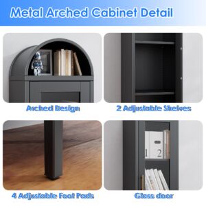 Cabinet details: arch, adjustable shelves, foot pads, glass door