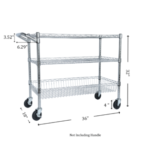 Utility cart dimensions, 36 x 18 x 32 in