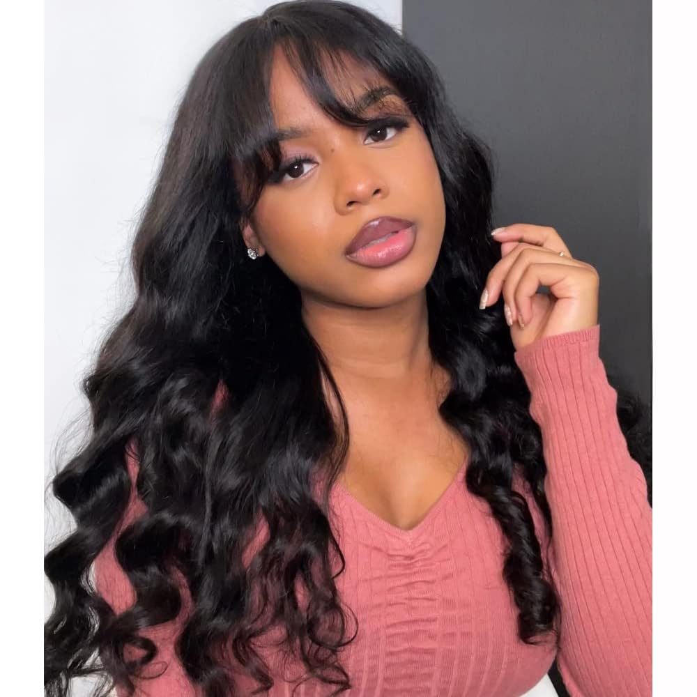 Body wave wig with bangs, worn Body wave wig with bangs, worn